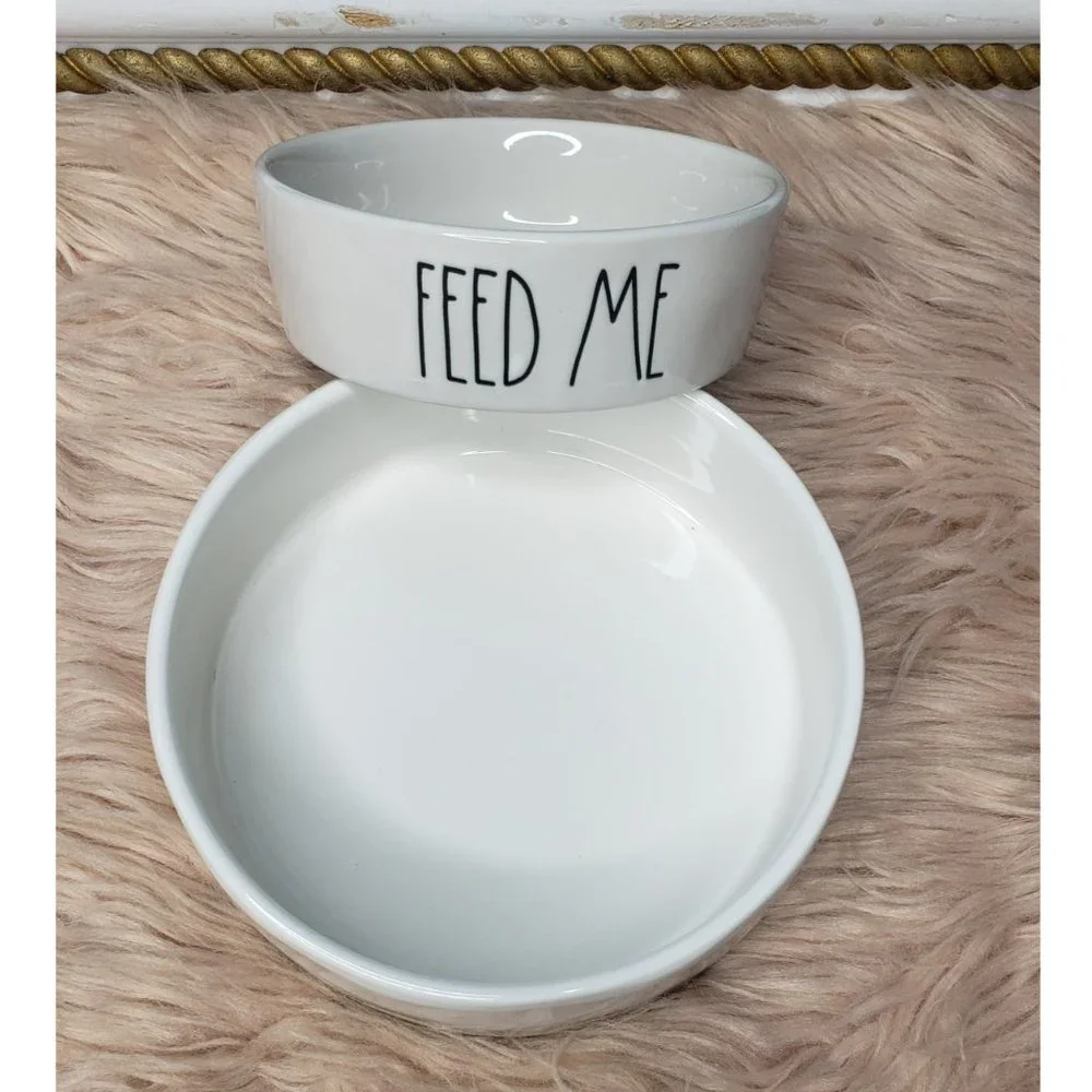 NWOT RAE DUNN DOG /CAT FEED ME & WATER BOWL - 2 QTY