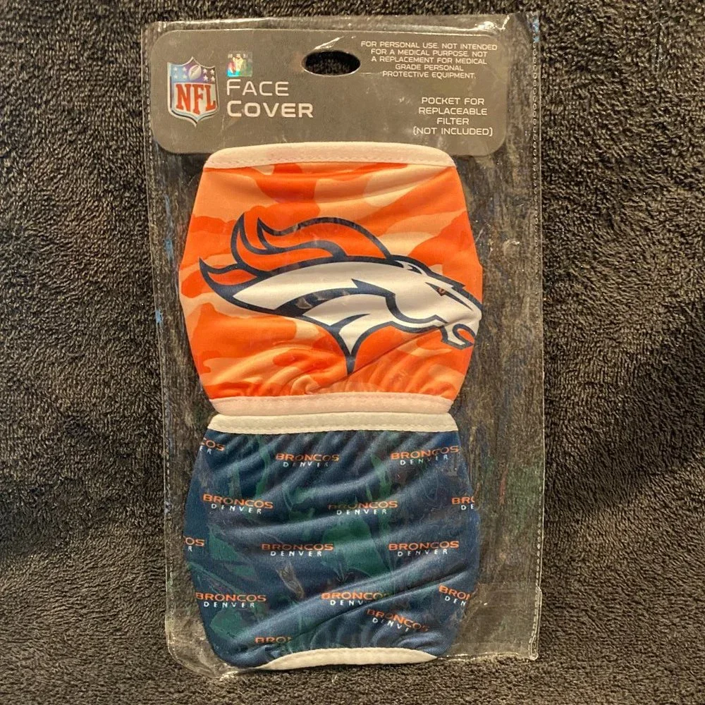 New 2 Pack Of NFL Denver Broncos Face Covering
