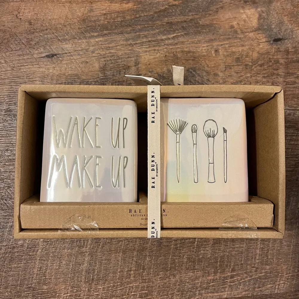 Rae Dunn ‘WAKE UP, MAKE UP” vanity set of two