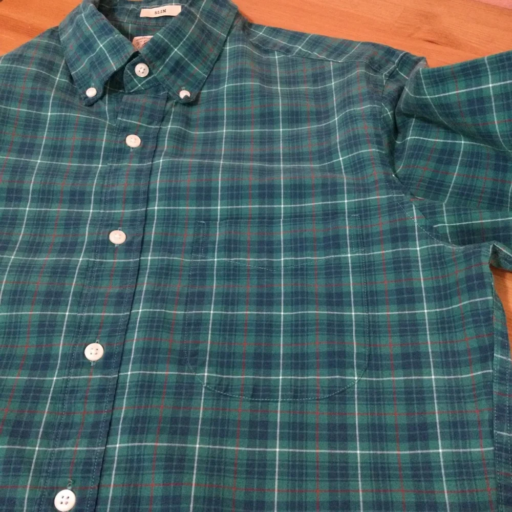 J.Crew Men's Slim Green Plaid Stretch Button Up Long Sleeve Shirt Size S