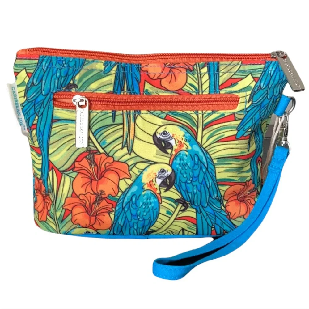 Caribbean Joe Parrot & Tropical Leaf Wristlet NWT