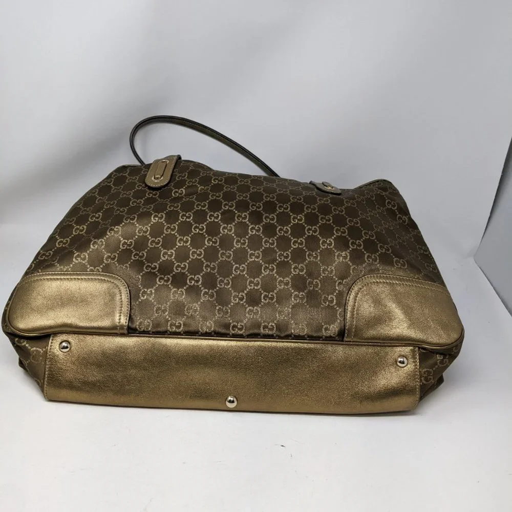 Gucci Tote Bag GG Canvas Light Brown Silk Satin