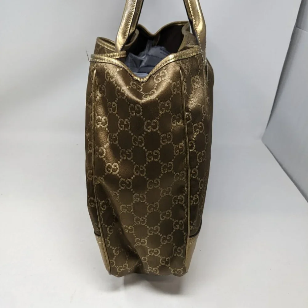 Gucci Tote Bag GG Canvas Light Brown Silk Satin