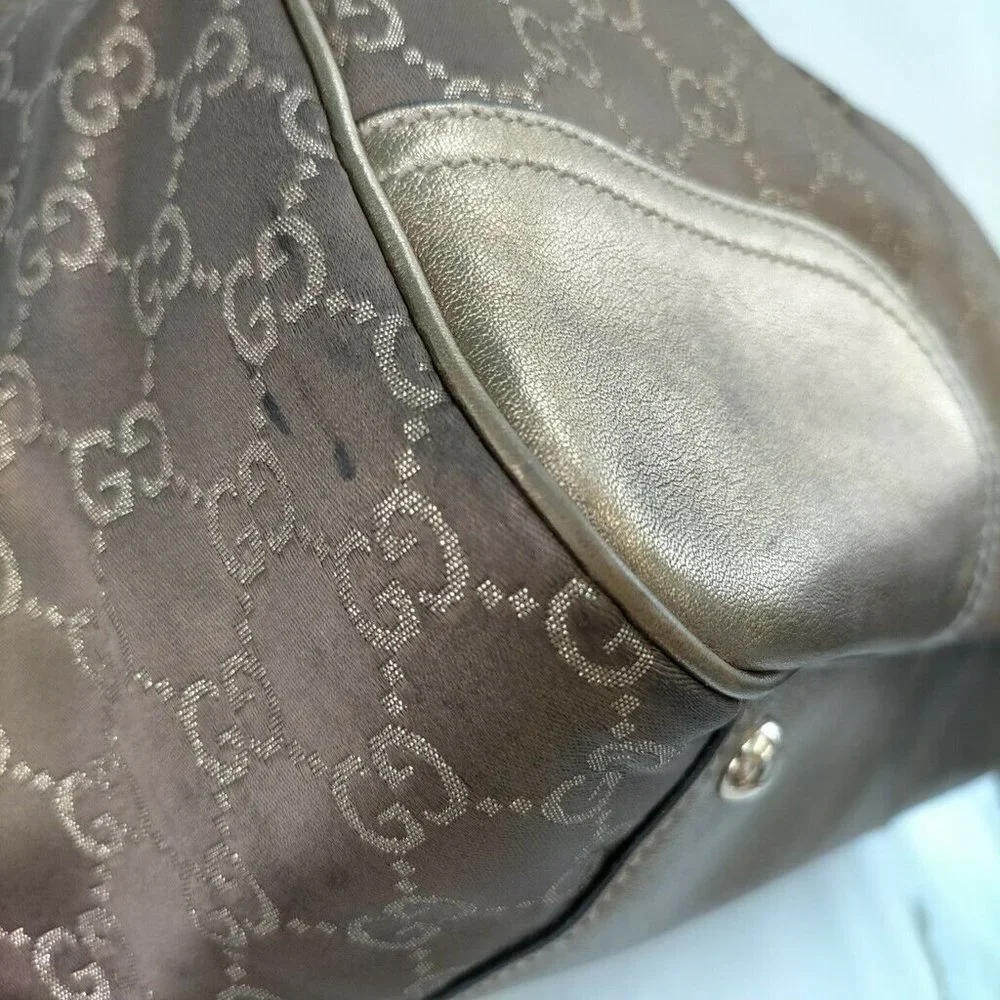 Gucci Tote Bag GG Canvas Light Brown Silk Satin