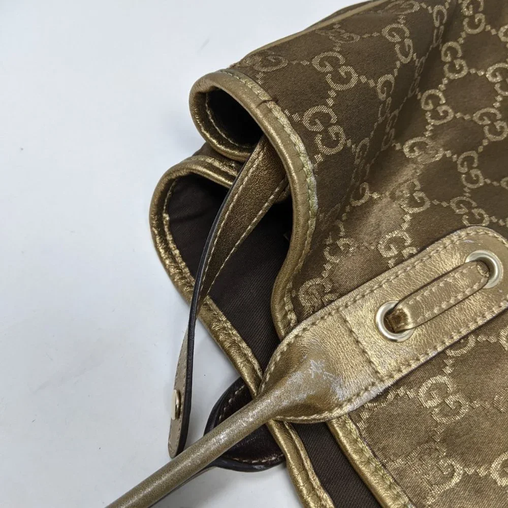 Gucci Tote Bag GG Canvas Light Brown Silk Satin
