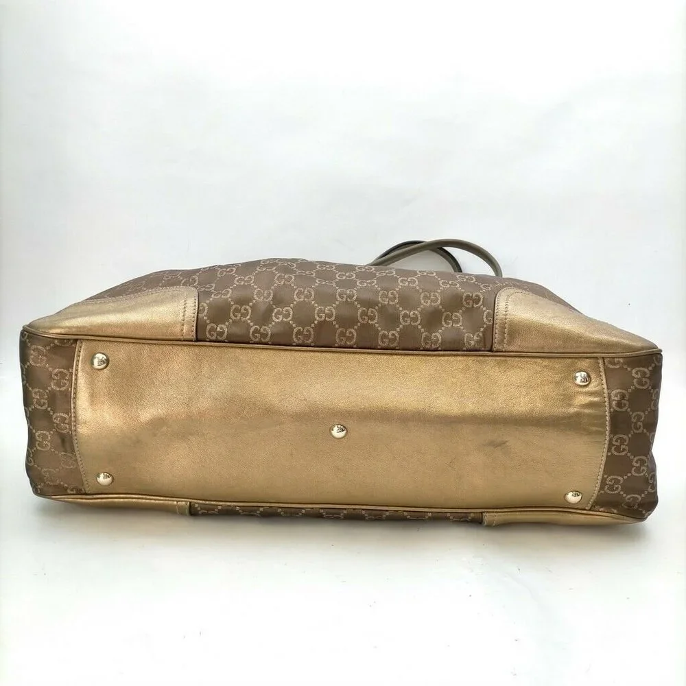 Gucci Tote Bag GG Canvas Light Brown Silk Satin