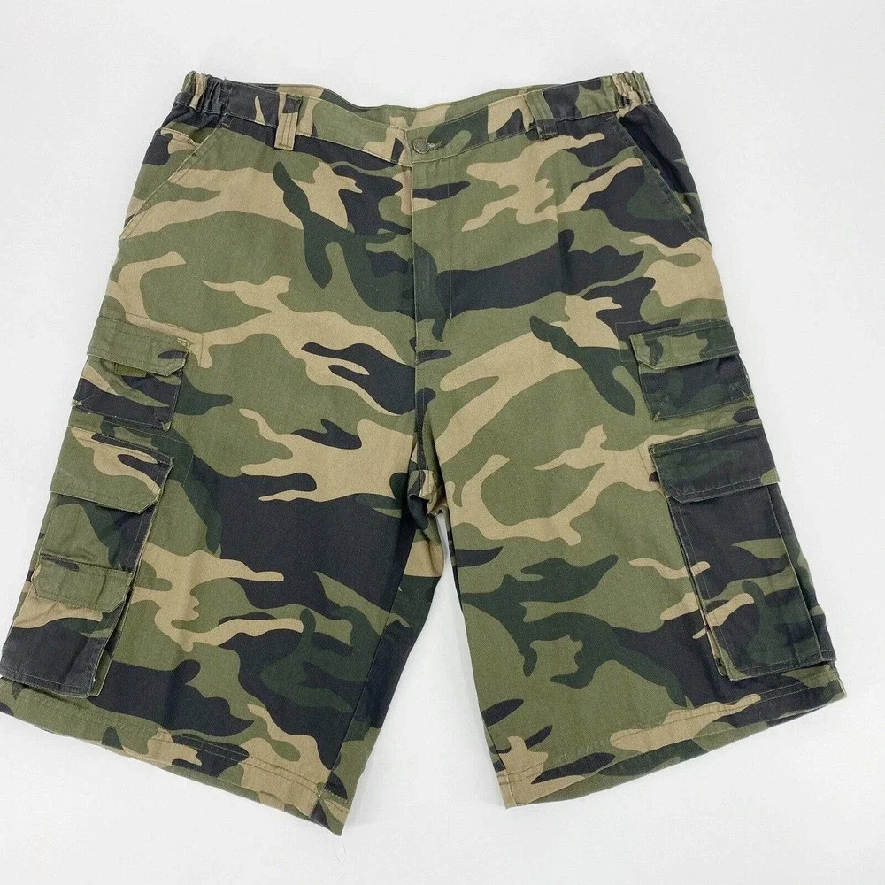 Boulder Creek Trading Co Side Elastic Cargo Shorts Green Camo Sz 42 Tall