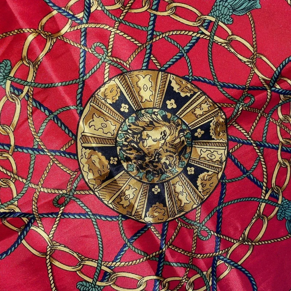 Vintage Unbranded Classic Gilded Gold Blue Red Square Scarf Headwrap