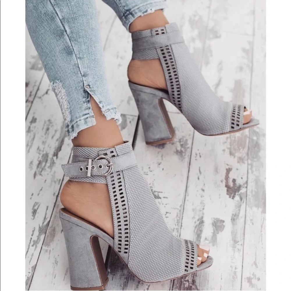 Grey Peep Toe Booties