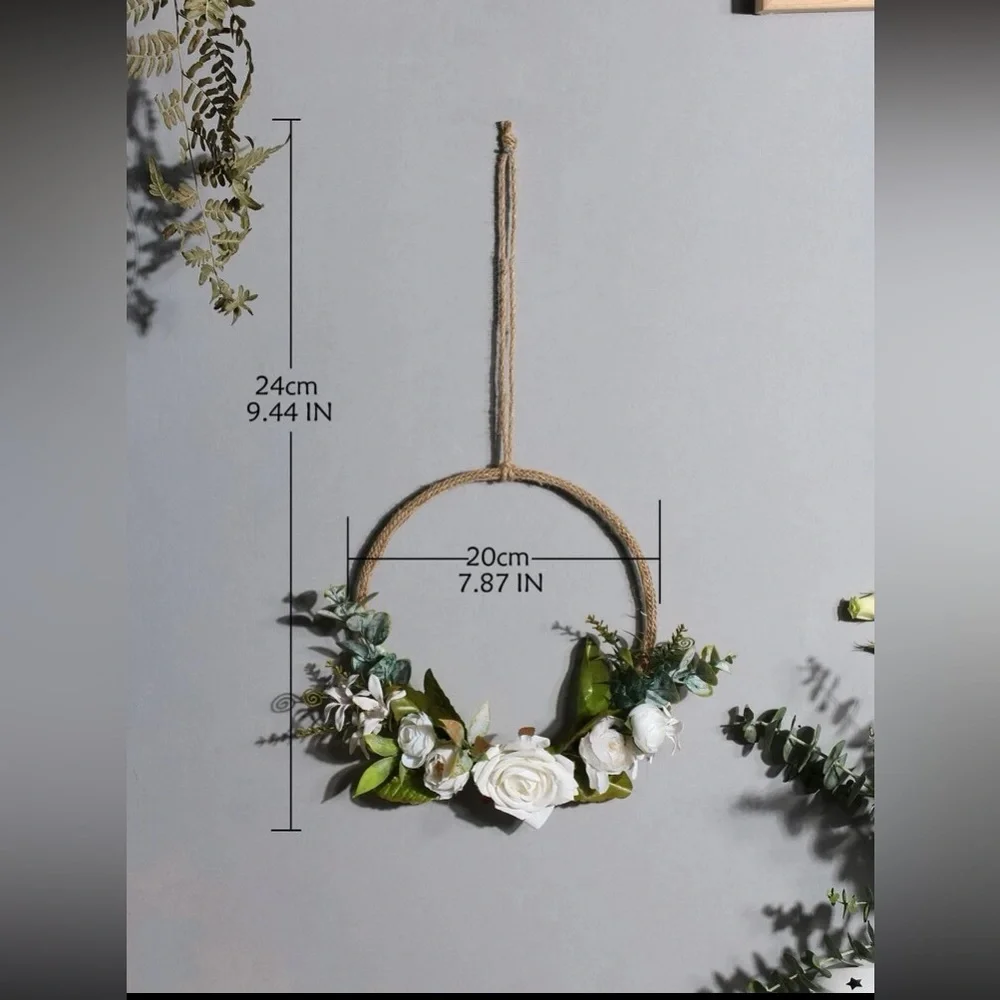 Brand NWT White Rose Floral Arrangement Round Wreath Hanging Decoration