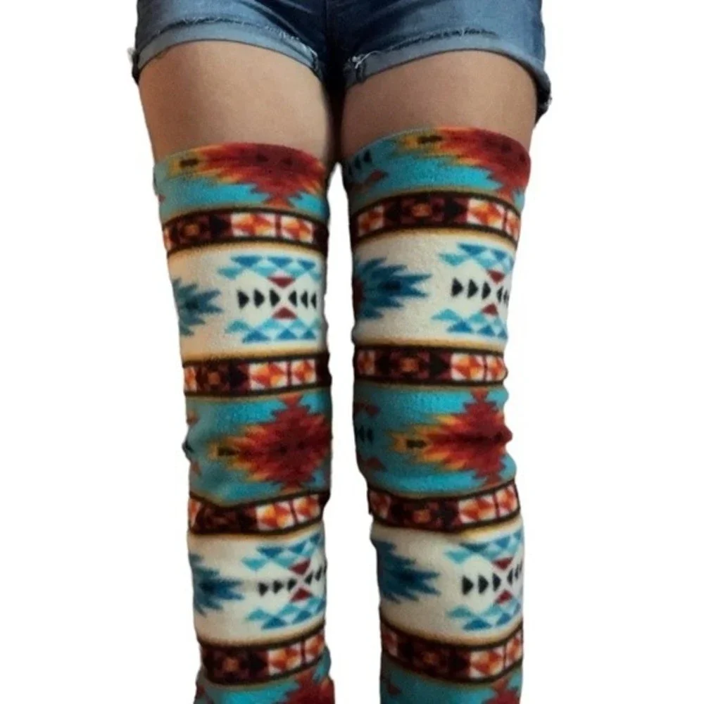 Tribal Aztec Fleece Thigh High Leg Warmers And Panty Set Warm Festival Clubwear
