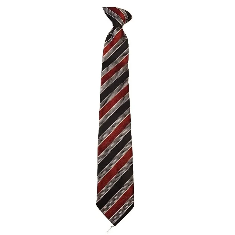George Boys Clip On Tie Black Gray Red Striped 15