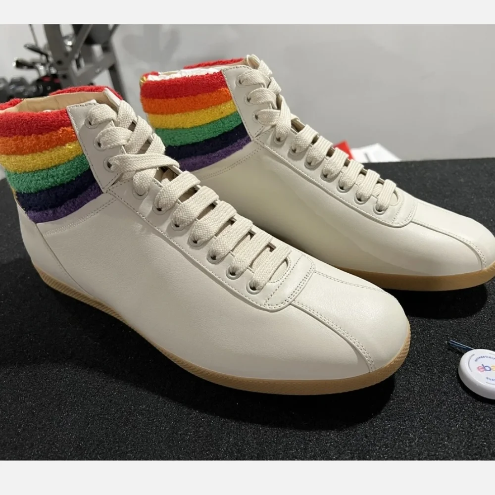 NIB GUCCI MEN'S Leather Rainbow Sneakers Shoes Size 13