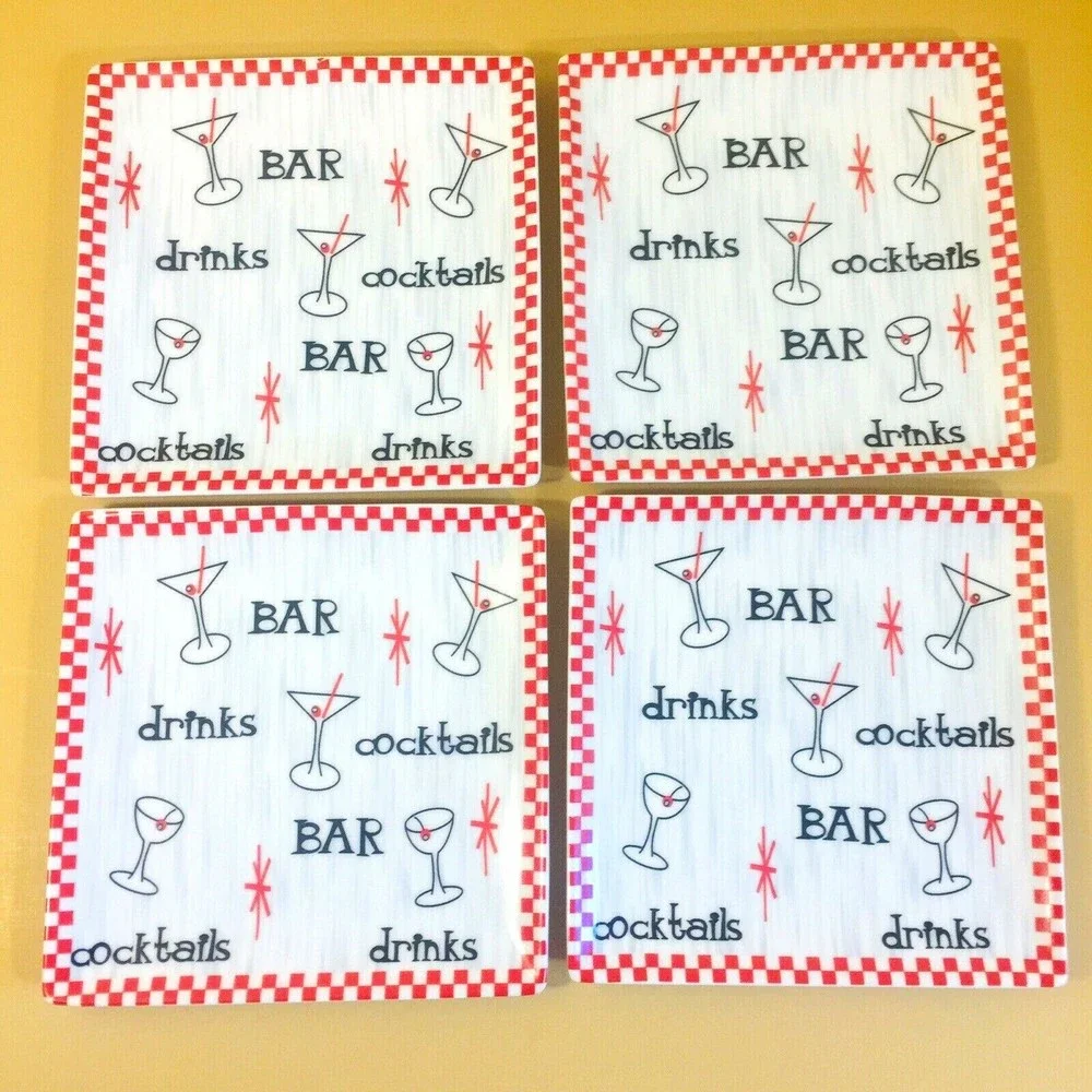 (4) Boston Warehouse Bar Plates Cheese & Cracker Snack 6.25” Square Set of 4