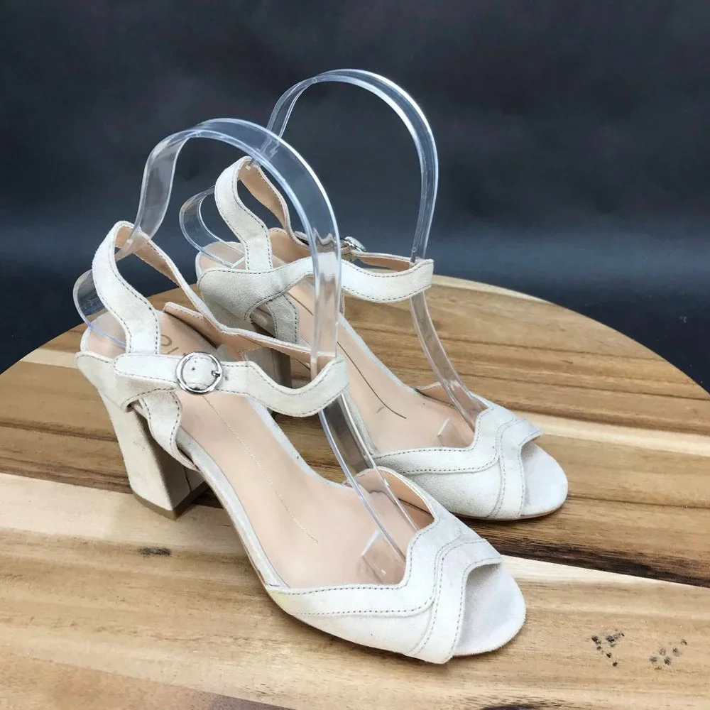 XOXO Beige Block Heel Adjustable Ankle Strap Sandals Womens Size 6