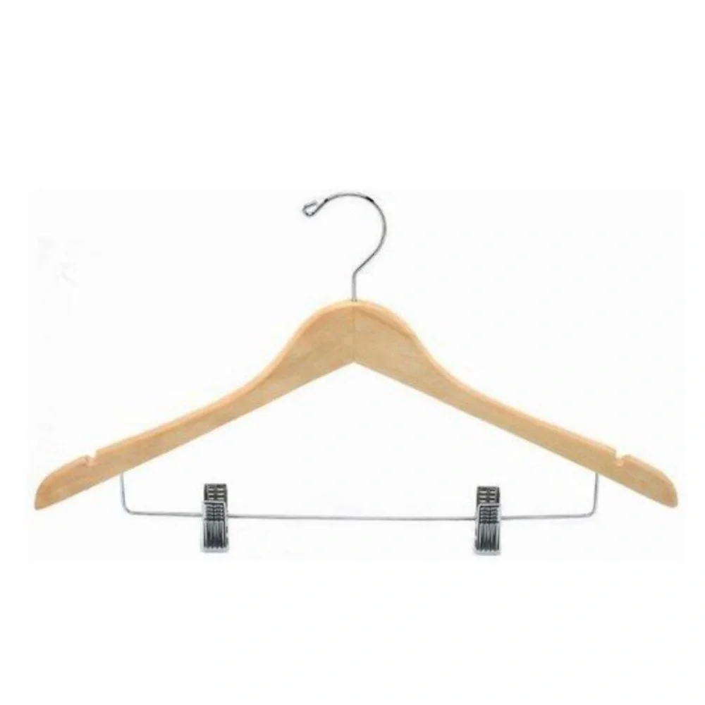 NWT 10 Contoured Wooden Suit Hanger with Clips (Natural) Bundle