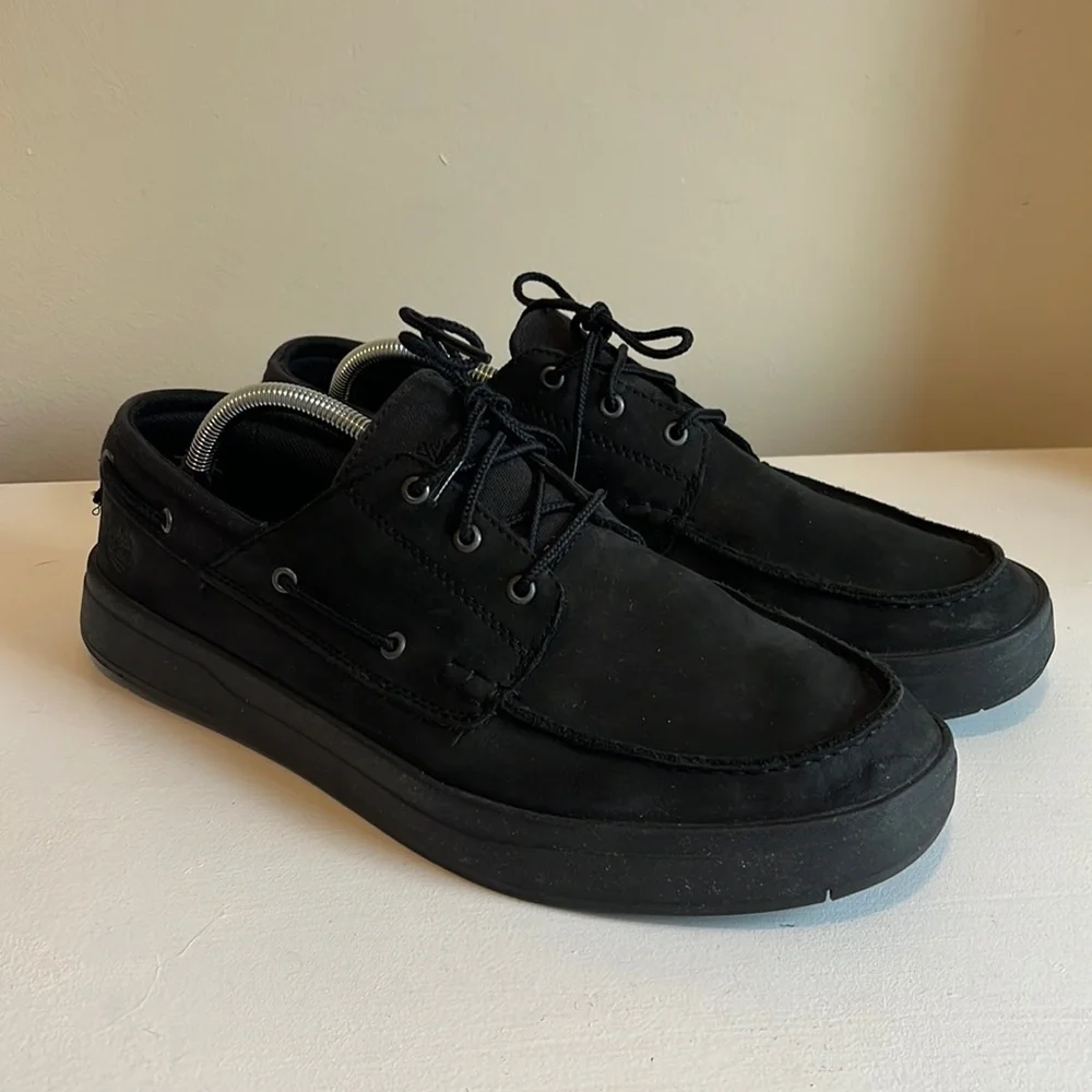 Timberland Men's Black Nubuck 3 Eye Lace Up Boat Shoe Size 10.5