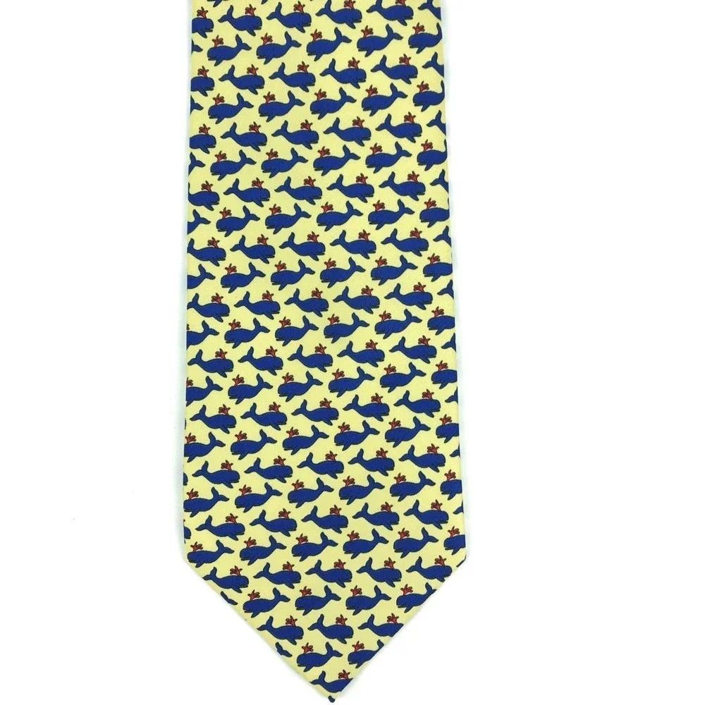 Utopia Tie Handmade Yellow Blue Whale Animal Pattern Ocean Sea Life Necktie 57