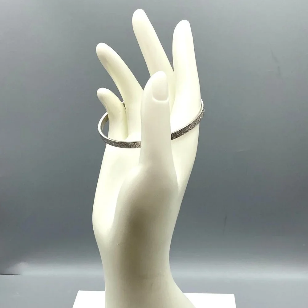 Vintage Monet Skinny Bangle, Silver Tone Textured Minimalist Stackable Fashion