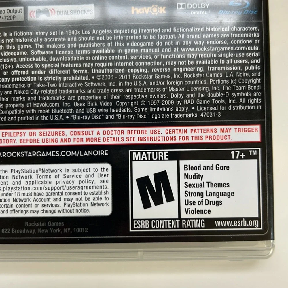 Rockstar Games ps3 noire