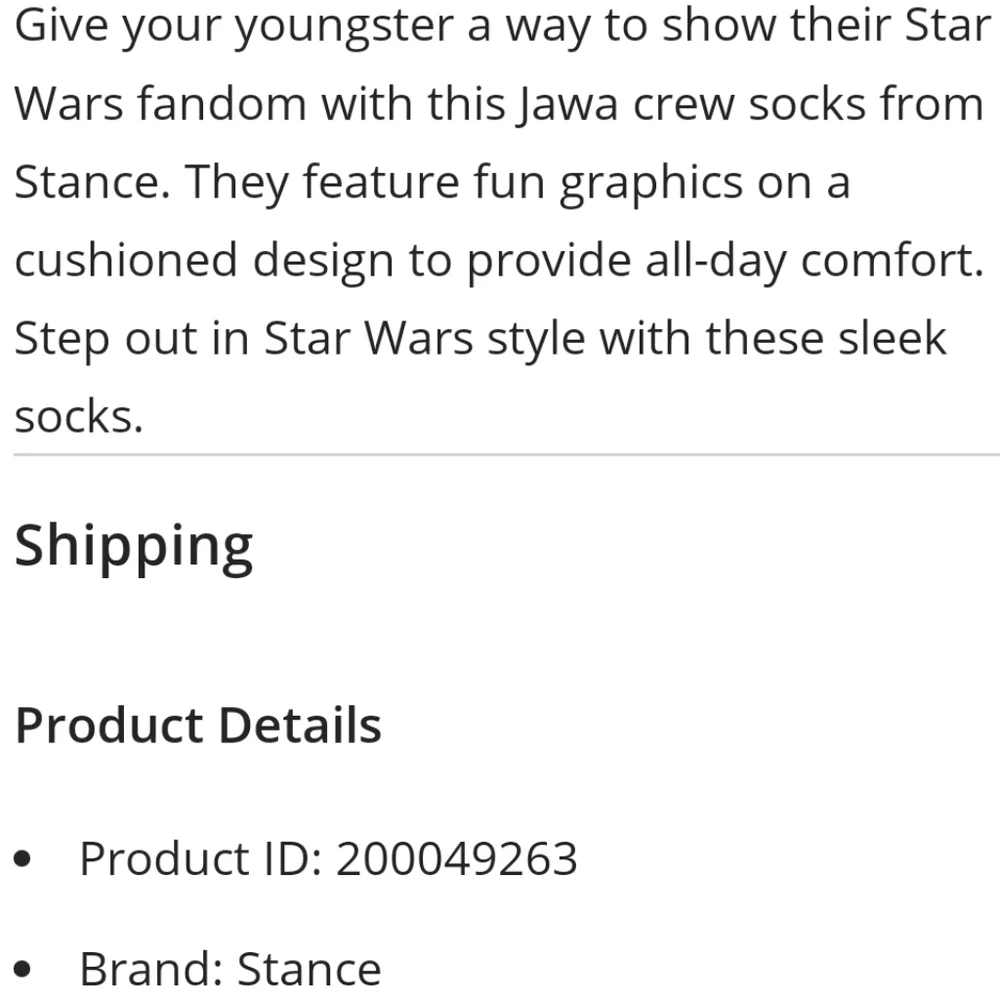 NWT Kid's Star Wars Jawa Stance Crew Socks