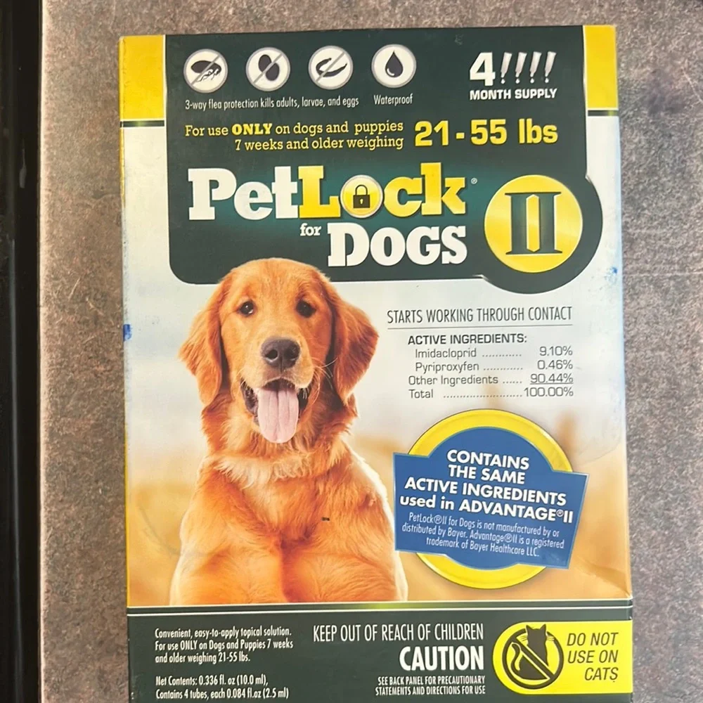 Pet lock two for dogs 21 to 55 pounds four doses, brand new in sealed box.