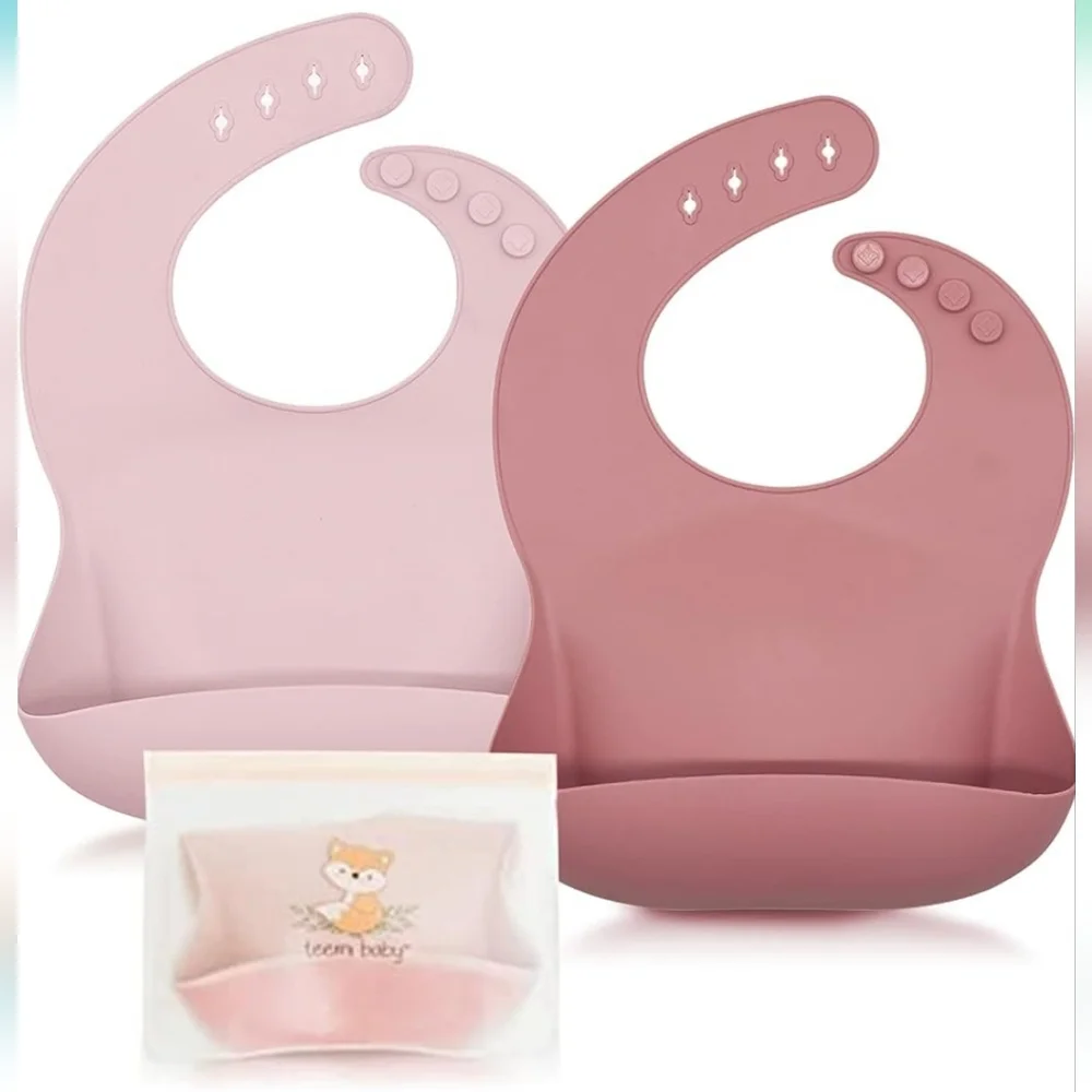 NEW Teemi baby silicone bibs (set of 2) for babies and toddlers Food catcher