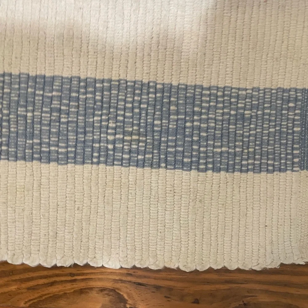 Blue and White Striped Bath Mat