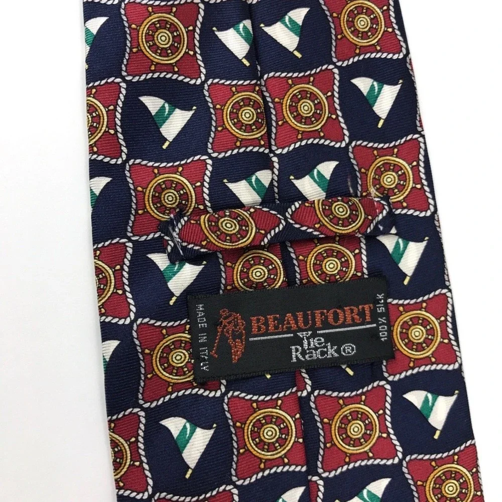 Beaufort Tie Rack Navy Red Nautical Rudder Tie Necktie 100% Silk Made In Italy