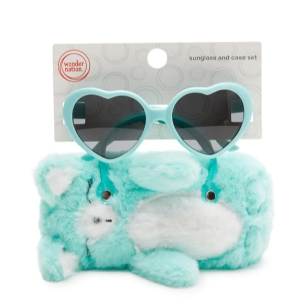 Girls Heart Shaped Sunglasses with Bear Carrying Case