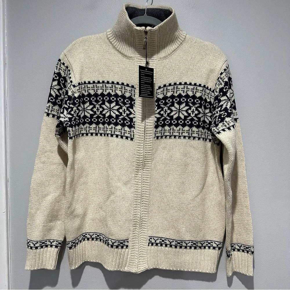 NEW Knitted Zip Cardigan Navy Cream Size Small