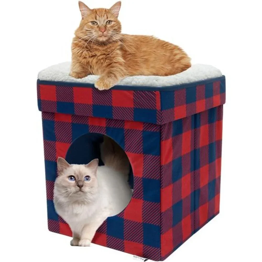 Kitty City Large Cat Bed, Stackable Cat Cube, Indoor Cat House Cat Scratcher,Red