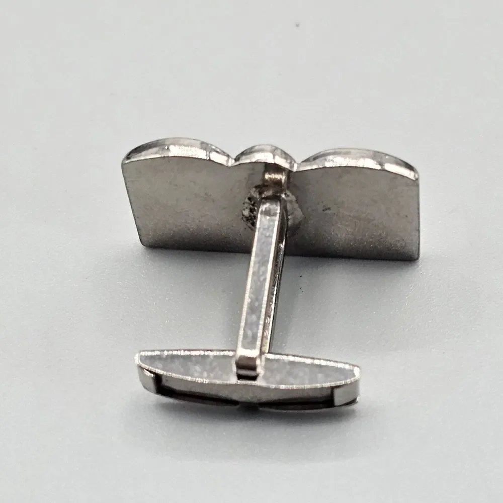Vtg Open Book Cufflinks Silver Tone Whale Back Literary Research Mens Gift USA