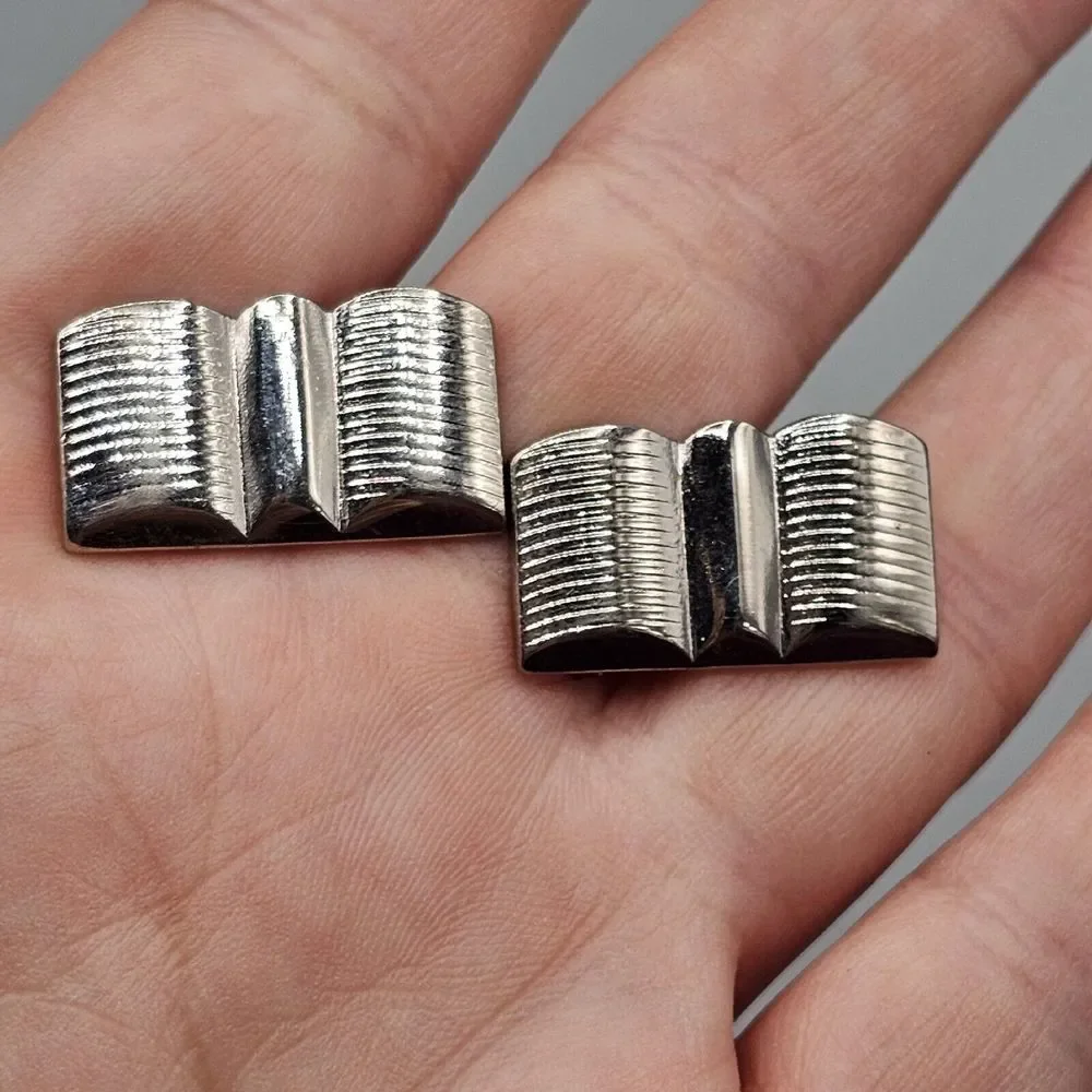 Vtg Open Book Cufflinks Silver Tone Whale Back Literary Research Mens Gift USA