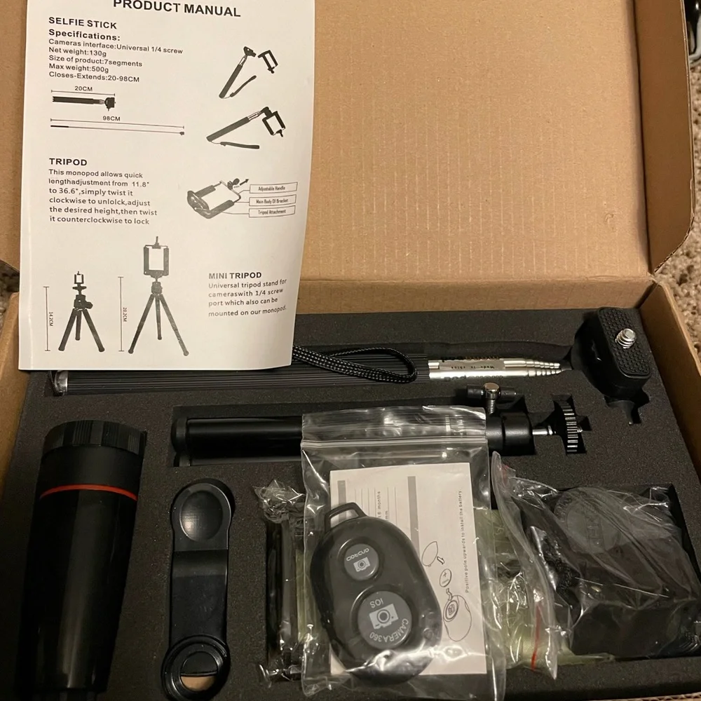 Universal selfie stick with tripod and bluetooth remote shutter - black