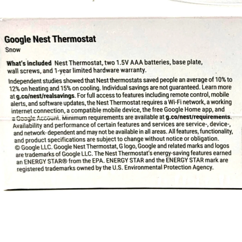 Google Nest Programmable Smart Thermostat – Snow – New & Sealed