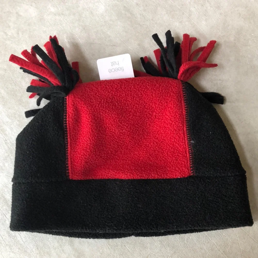 Youth/Jovenes Unisex Winter Fleece Jester Hat - Red, & Black Size 4-16