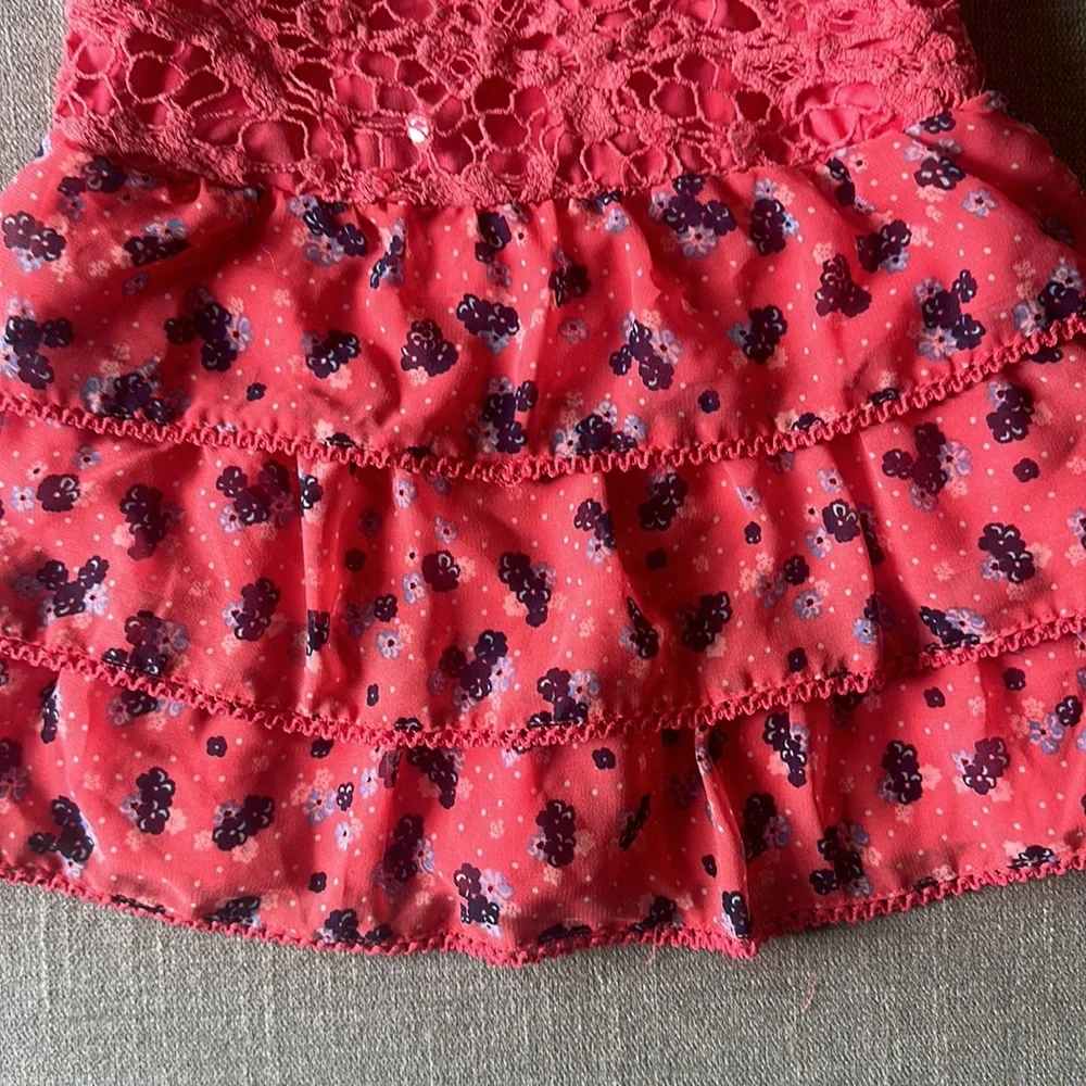 Justice Girls Coral Crochet Floral Tie Back Tank Top Size 10