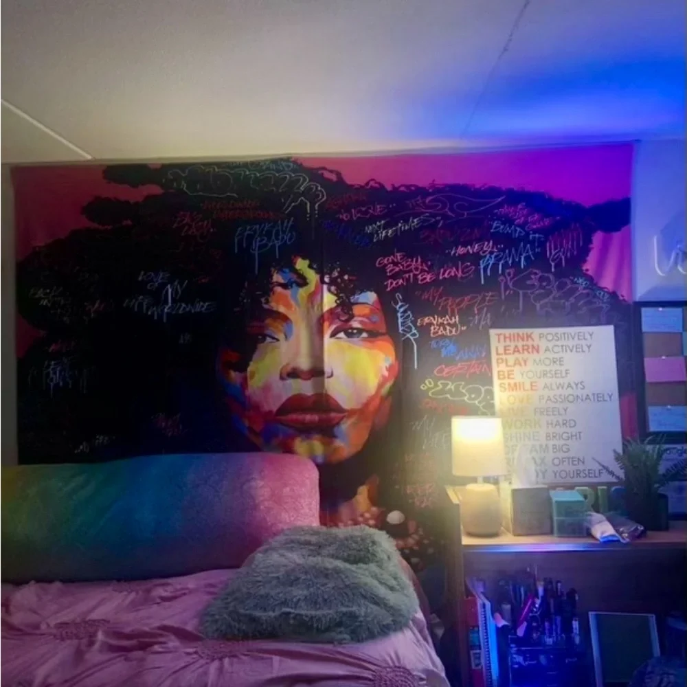 Wall Art TAPESTRY ETHNIC Afrocentric Boho Colorful Hanging Print 80''X 60” GUC
