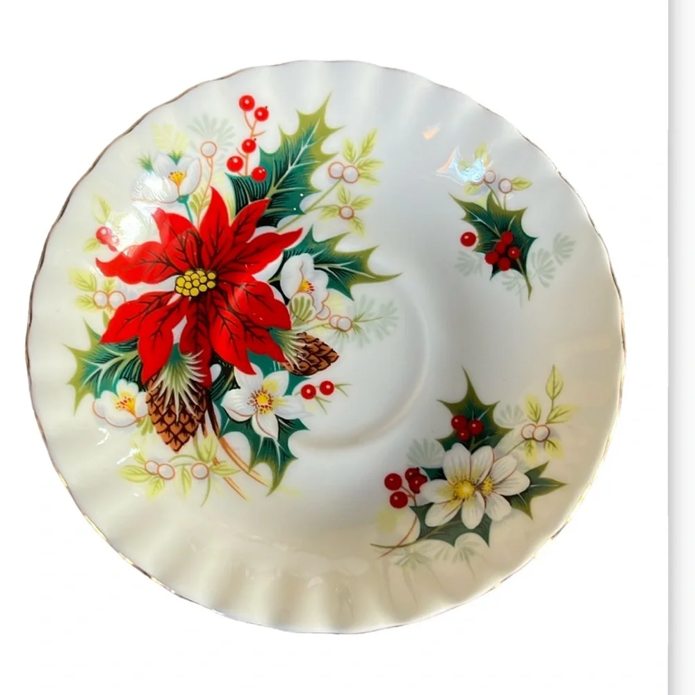 ROYAL ALBERT POINSETTIA SAUCER ONLY, BONE CHINA ENGLAND VINTAGE REPLACEMENT