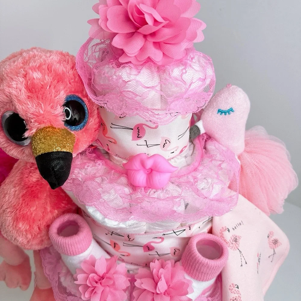 Flamingo Diaper Cake, Baby Shower Gift