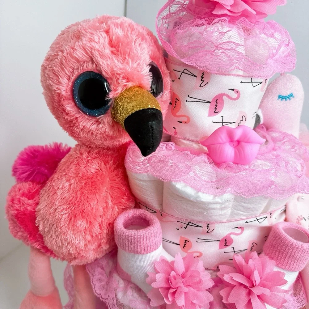 Flamingo Diaper Cake, Baby Shower Gift