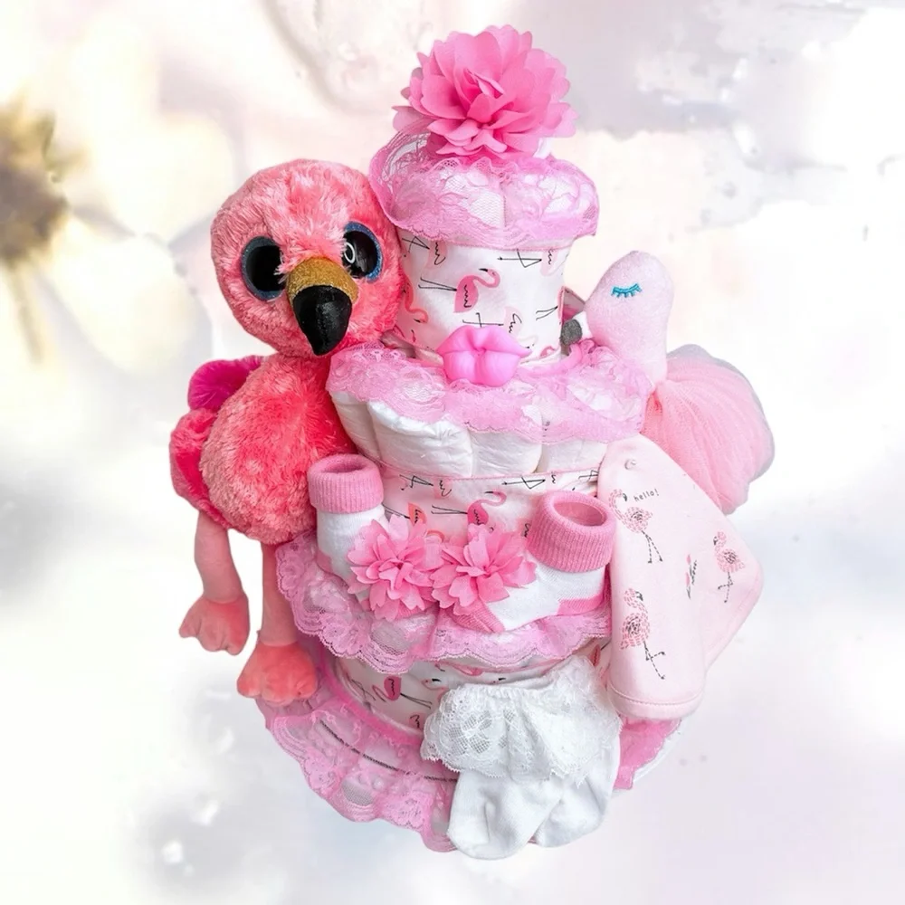 Flamingo Diaper Cake, Baby Shower Gift