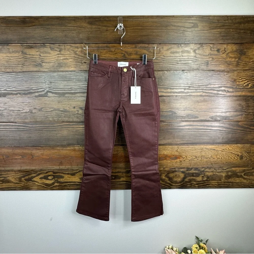 Frame le crop mini boot cut bordaux coated