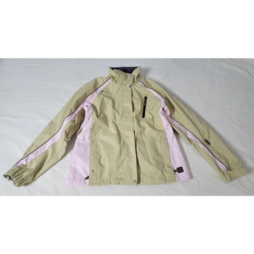 DNA Descente of North America Insulated Ski Jacket Womens Pockets Tan & Pink