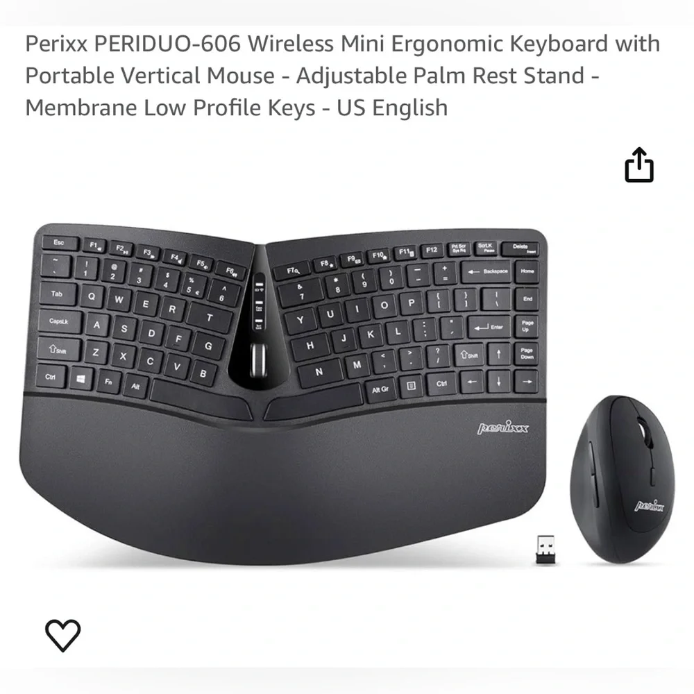 Perixx Periduo-606C wireless ergonomic keyboard with vertical mouse