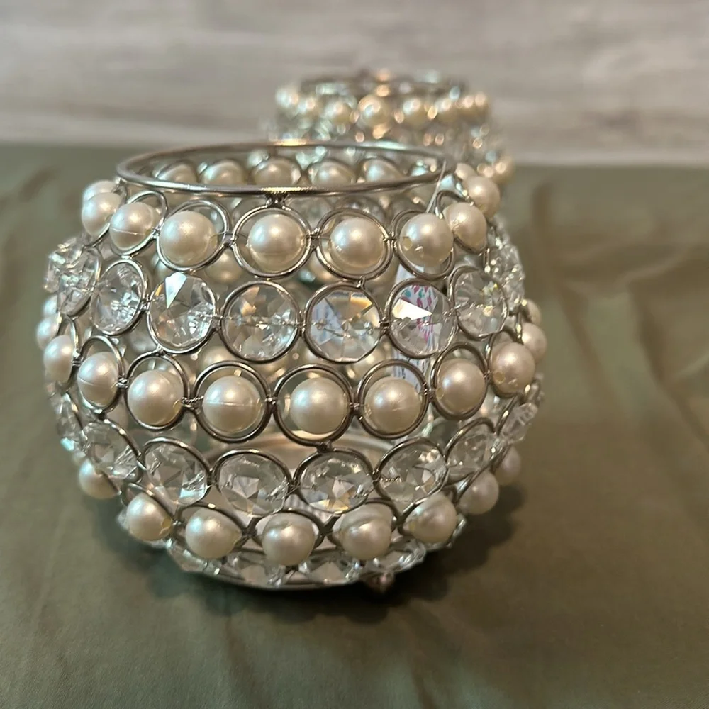 Pearl & Crystal Candle holder Or Make Up Brush Holder