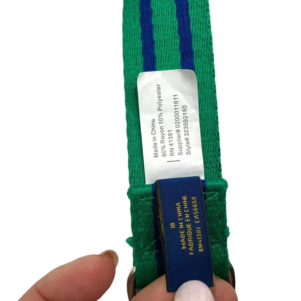 Polo Ralph Lauren Youth Size 10 Green Blue Striped D-Ring Ribbon Belt USA