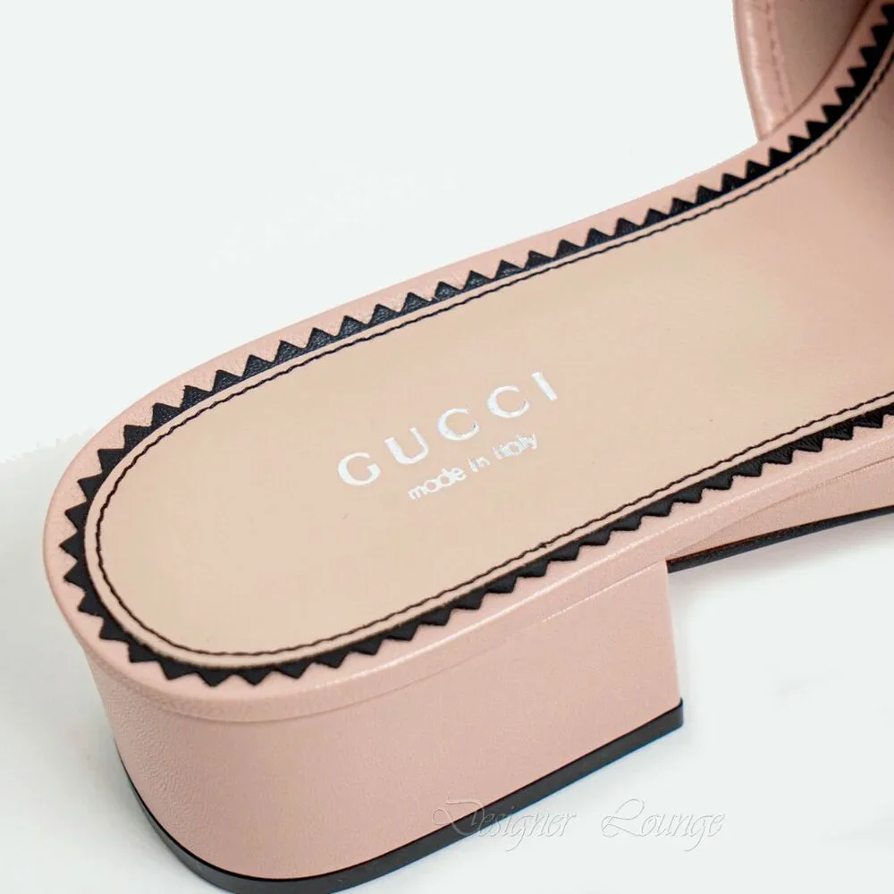 NEW GUCCI Janaya Interlocking GG Studs Rose Leather Sandals Slides EU 41 US 11