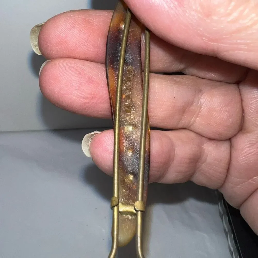 Vintage French Made Tortoise Shell With Crystal Inlay Hair Barrette